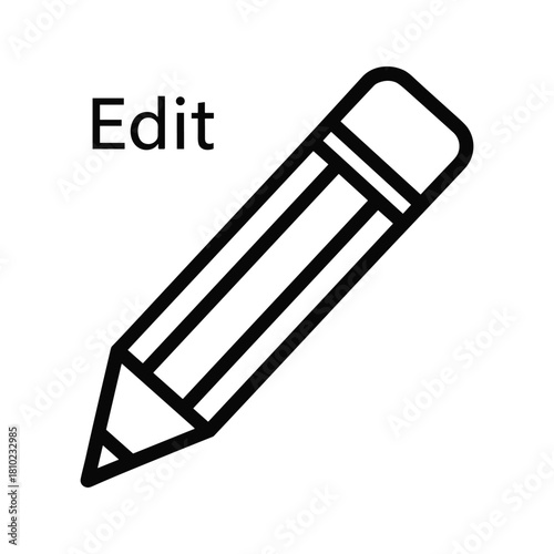 Simple hand drawn outline of a pencil with the word edit above it