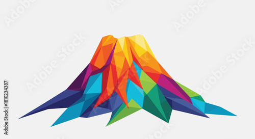 Abstract geometric illustration of a colorful volcano on a white background