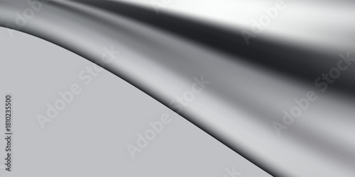 Silver foil background with metal mirror texture. Chrome gradient surface with light gloss. Modern Trendy design in Vector Illustration