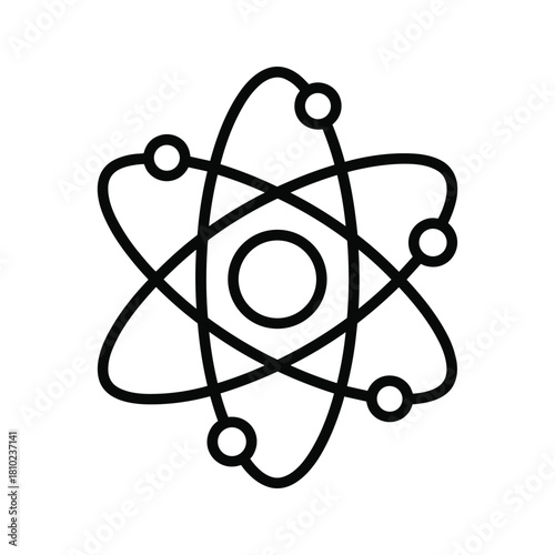 Simple line drawing of an atom with electrons orbiting the nucleus