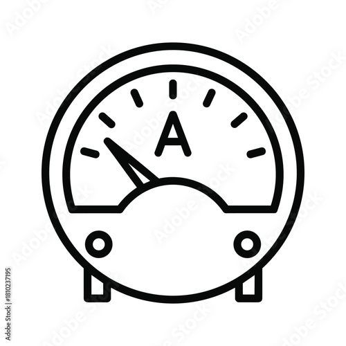 Simple line art illustration of an analog ammeter measuring electrical current