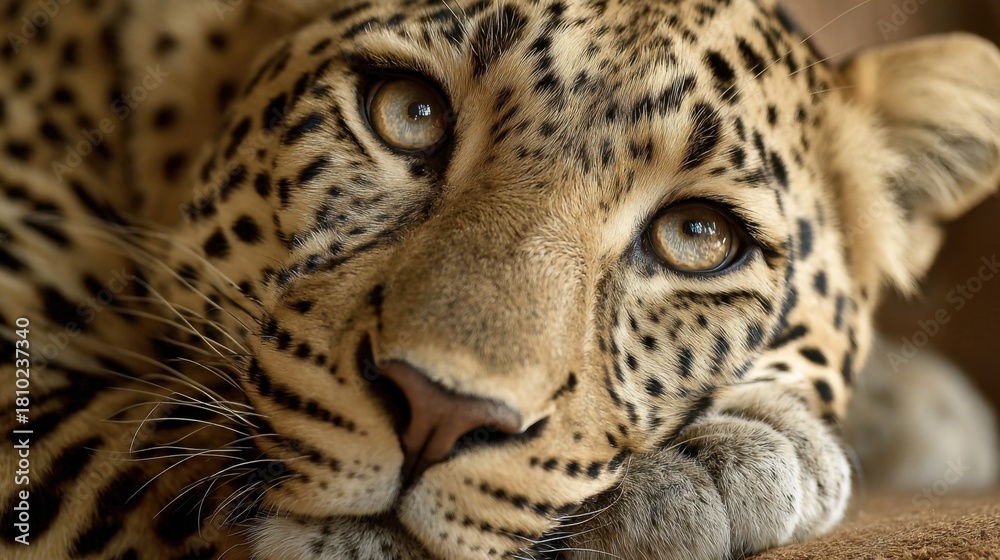 Obraz premium A leopard reclines comfortably its striking spots and intense eyes captivating viewers in a serene moment.