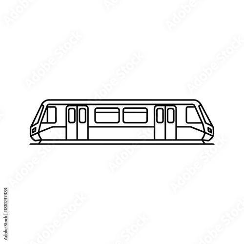 Modern streamlined subway train carriage viewed from the side in a simple line art illustration