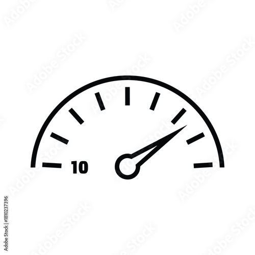 Simple line art icon of a speedometer or gauge showing a reading