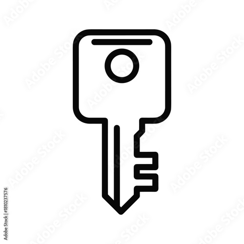 Simple outline icon of a modern car key with a circular fob and a serrated blade