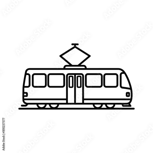 Simple line art illustration of a modern tram or streetcar with pantograph