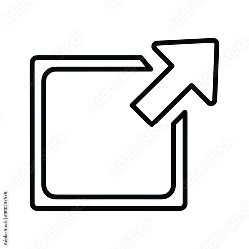 Simple outline icon representing an outward pointing arrow emerging from a square