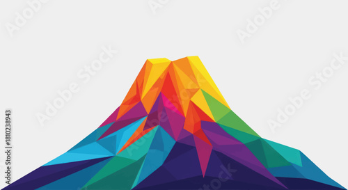 Abstract geometric mountain illustration with vibrant color palette on white