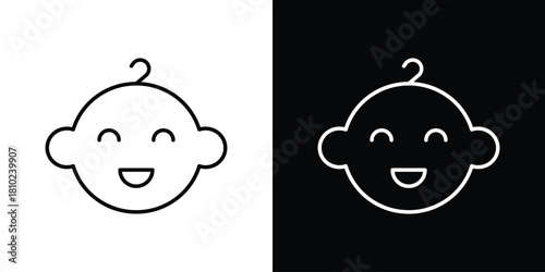 Baby icons pack. Set of black and white liner stroke symbols