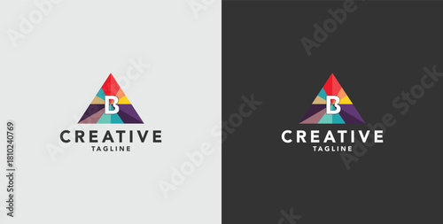 Digital colorful abstract icons, elements and symbols with initial B logo, template