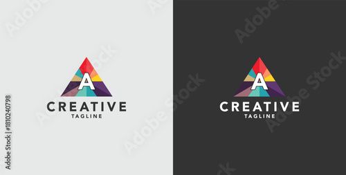 Digital colorful abstract icons, elements and symbols with initial A logo, template