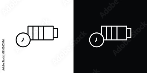 Battery life icons pack. Set of black and white liner stroke symbols