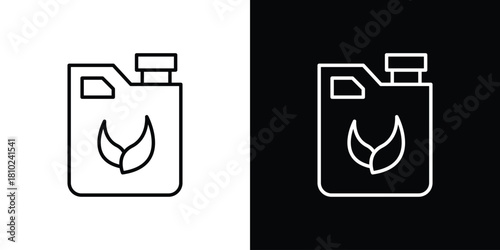 Biofuel canister icons pack. Set of black and white liner stroke symbols