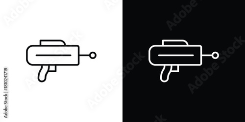Blaster icons pack. Set of black and white liner stroke symbols