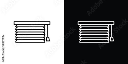 Blinds icons pack. Set of black and white liner stroke symbols