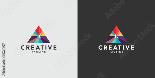 Digital colorful abstract icons, elements and symbols with initial K logo, template