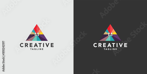 Digital colorful abstract icons, elements and symbols with initial M logo, template