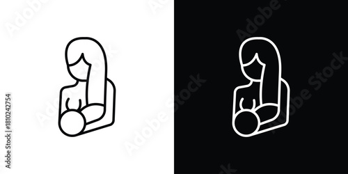 Breastfeeding icons pack. Set of black and white liner stroke symbols