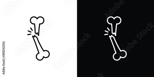 Broken bone icons pack. Set of black and white liner stroke symbols