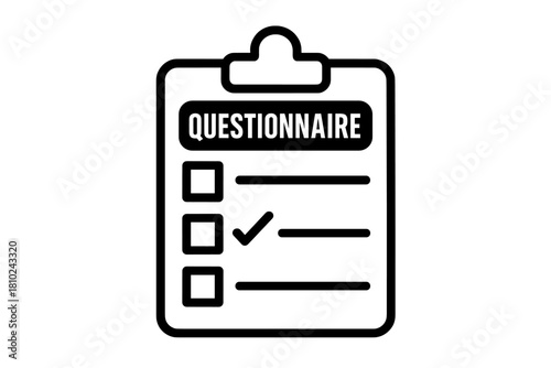 Black and white questionnaire form on clipboard with checked box for survey completion