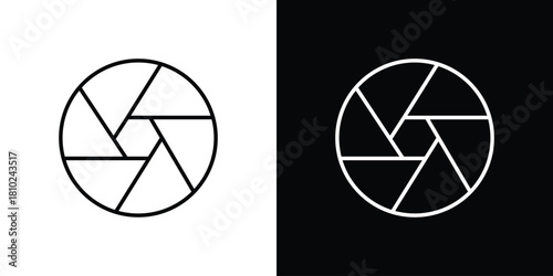 Camera shutter icons pack. Set of black and white liner stroke symbols