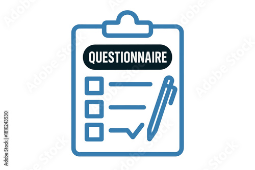 Questionnaire document on clipboard with pen and checkmark for feedback assessment