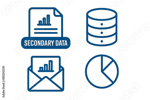 Set of outline icons for business data analysis and statistical reporting