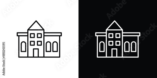 Campus icons pack. Set of black and white liner stroke symbols
