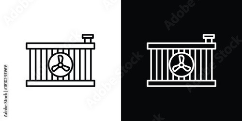 car radiator icons pack. Set of black and white liner stroke symbols