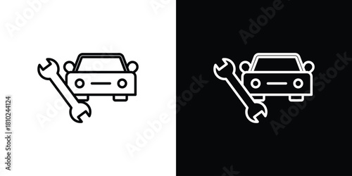 Car repair icons pack. Set of black and white liner stroke symbols