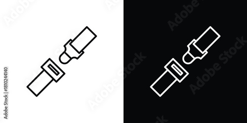 Car seat belt icons pack. Set of black and white liner stroke symbols