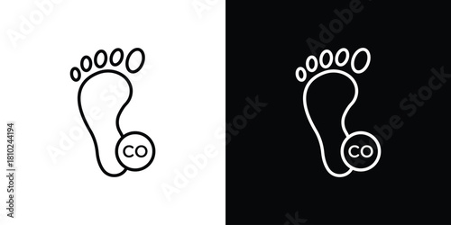 Carbon footprint icons pack. Set of black and white liner stroke symbols