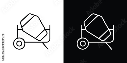cement mixers icons pack. Set of black and white liner stroke symbols