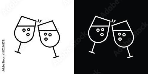 champagne glasses icons pack. Set of black and white liner stroke symbols