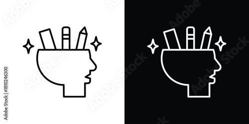 Creativity icons pack. Set of black and white liner stroke symbols
