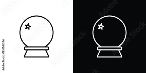 Crystal ball icons pack. Set of black and white liner stroke symbols