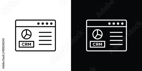 CRM icons pack. Set of black and white liner stroke symbols