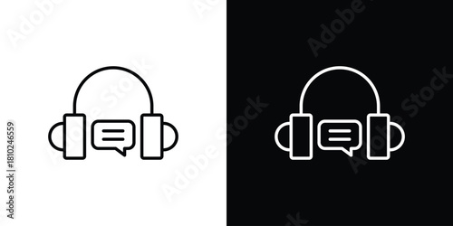Customer support icons pack. Set of black and white liner stroke symbols