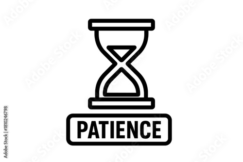 Minimalist black outline of an hourglass representing time and patience