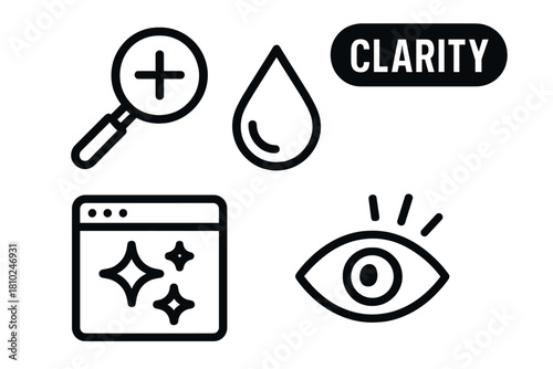Line icons collection for visual clarity, quality enhancement, focus, and pure vision