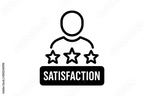 Customer satisfaction rating icon with three stars and user profile symbol