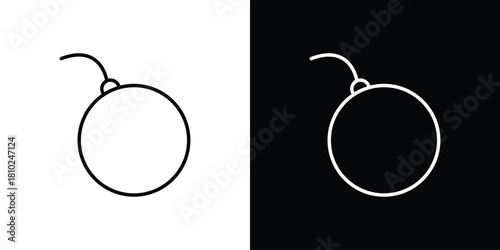 Demolition ball icons pack. Set of black and white liner stroke symbols