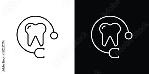 Dental care icons pack. Set of black and white liner stroke symbols