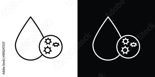 Dirty water drop icons pack. Set of black and white liner stroke symbols