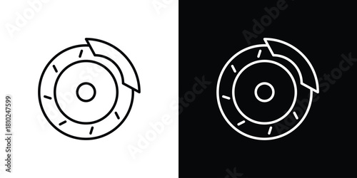Disk brake icons pack. Set of black and white liner stroke symbols