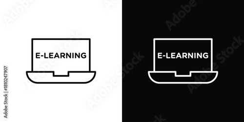E learning icons pack. Set of black and white liner stroke symbols