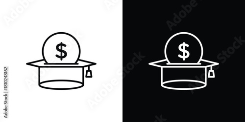 Education cost icons pack. Set of black and white liner stroke symbols