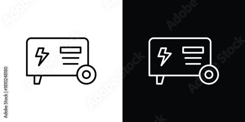 Electric generator icons pack. Set of black and white liner stroke symbols