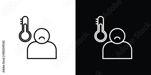 Fever icons pack. Set of black and white liner stroke symbols