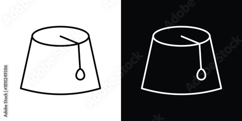 Fez hat icons pack. Set of black and white liner stroke symbols
